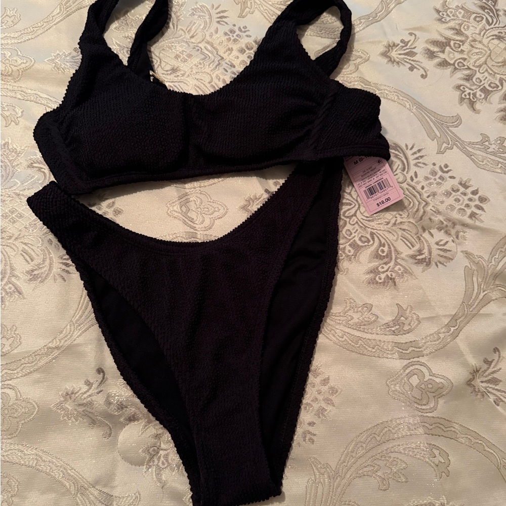 Black Ribbed Bikini Set - Picture 2 of 5